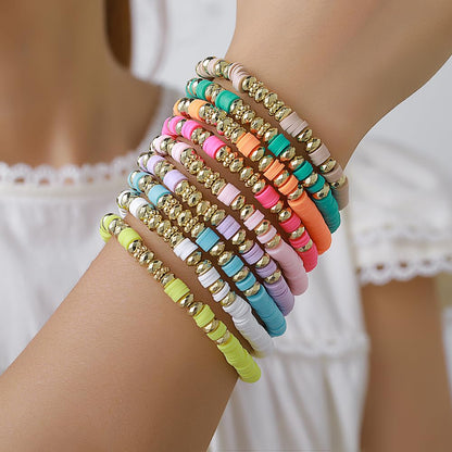 Behrooci Friendship Bracelets Boho Stackable Bracelets for Women Surfer Heishi Clay Bead Bracelet Stretch Preppy Bracelet (9pcs Colorful)