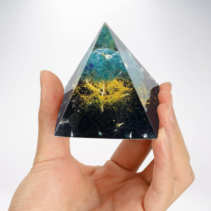 EternalOrgone Tree of Life Orgone Pyramid for Positive Energy, Orgonite Blue Quartz&Obsidian Healing Crystal Pyramids for Reduce Stress Chakra Reiki Healing Meditation Attracts Lucky and Success