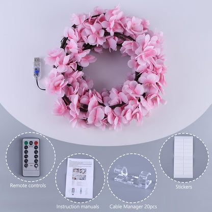 LED Tree Branch Lights for Wall 5.91 FT 96LEDs Cherry Blossom Lights with Remote and 8 Lighting Modes Cherry Blossom Garland Willow Vine Light for Bedroom Indoor Wall Wedding Christmas Decor
