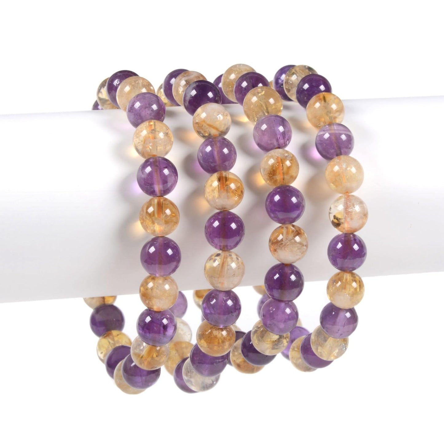 Justinstones Amethyst Citrine 8mm Round Beads Stretch Bracelet 7 Inch Unisex