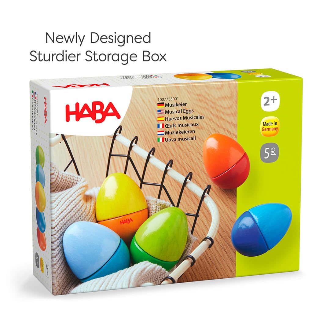 HABA Fun with Sounds Wooden Eggs - 5 Acoustic Sounds, Made in Germany, Kids Musical Instruments, Toddler Sensory Toys Montessori Toys for 2 yrs+