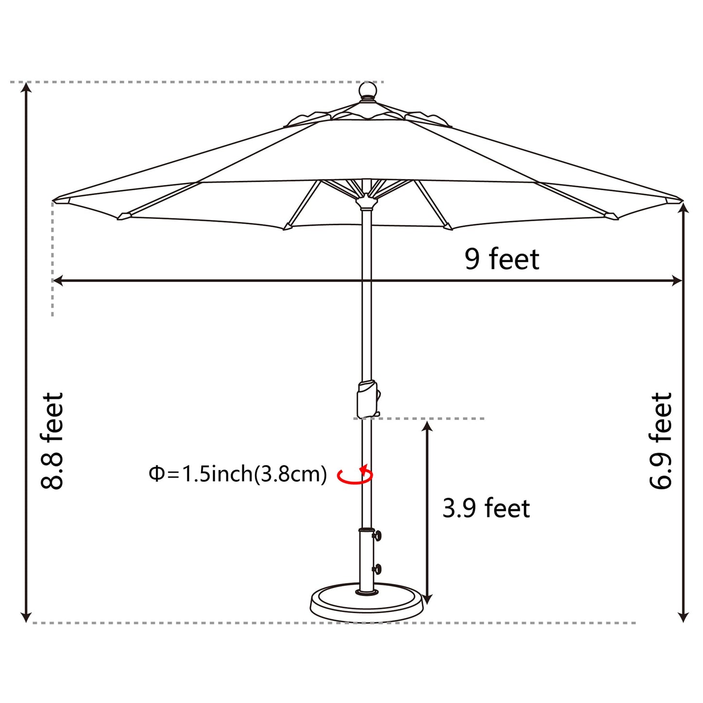 EliteShade USA 10-Year-Non-Fading 9Ft Market Patio Umbrella, UPF 50+ UV Protection Performance Sun Umbrella, Heavy Duty Commercial Grade Outdoor Table Umbrella with Crank & Tilt, Windproof Vented Top for Garden, Pool, Deck and Outdoor Playsets, Rust