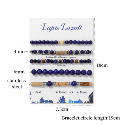 Lit Wall 5Pcs Lapis Lazuli Bracelet Set - Blue, Round, 4mm & 6mm, Adjustable, Stretch, No Metal, Unisex, 5 Count, Perfect for Occasions