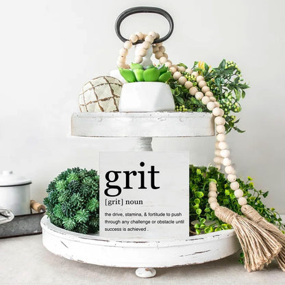 Inspirational Grit Definition Art Wooden Box Sign Grit Minimalist Desk Decorative Wooden Sign Home Office Decor for Table Shelf 5 x 5 Inches