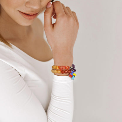 GolbalJew Autism Awareness Bracelets for Women Colorful Puzzle Charm 7 Chakra Gemstone Beads Bracelet Natural Stone Autistic Gifts Jewelry