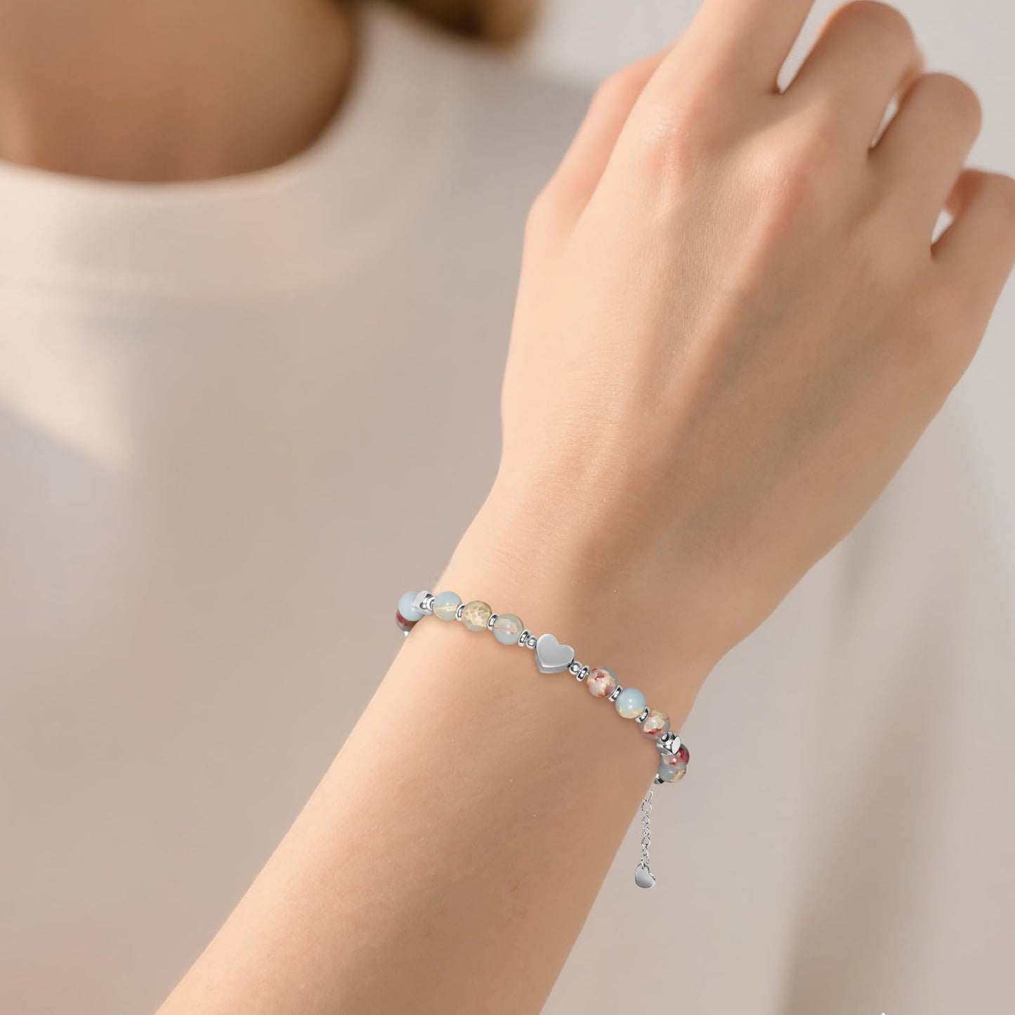 Freeunfet Teacher Appreciation Gifts Beaded Bracelets for Women Natural Stone Bracelets Jewelry Stress Relief Gifts For Women Graduation