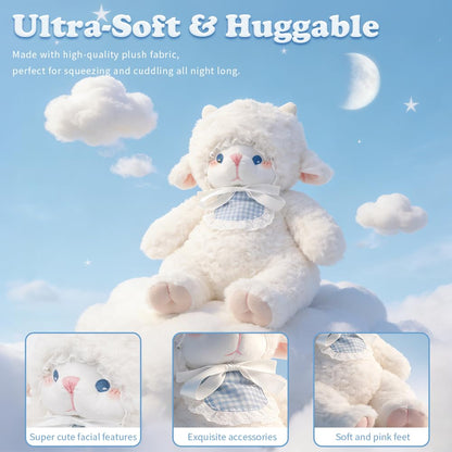 Tatuire Weighted Stuffed Animals White Lamb 14.6 inches Sheep Plush with Blue Eyes, Soft Baby Gift for Kids Girls Women Birthday.