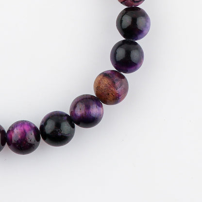 CRYSTALINES Natural Purple Tiger Eye Gemstone Stretchable Bracelet for Men Women, Handmade Jewelry, Chakra - Healing - Yoga - Spiritual - Protection | Birthstone | Unisex | Statement Christmas Gifts