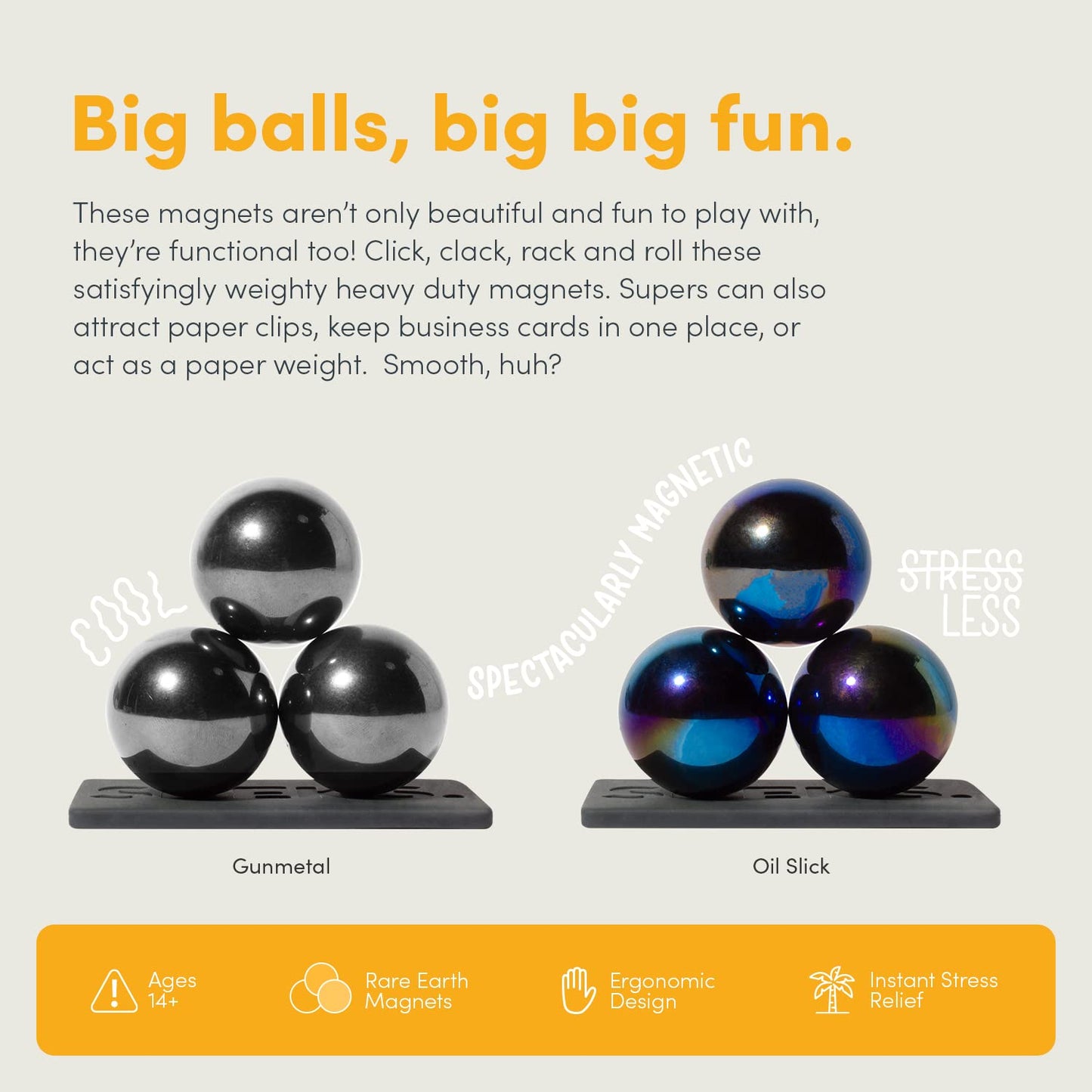 Speks Supers Magnetic Balls Fidget Toy for Adults and Teens 14+ | Stress Relief, Desk Toy | Stocking Stuffers & Office Holiday Gifts | Gunmetal 6 Pack