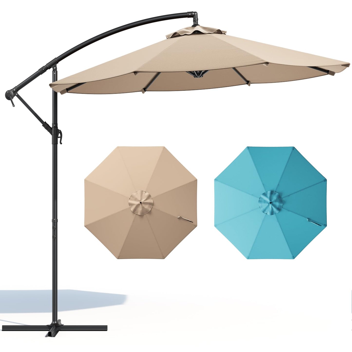 MAKE CHANGES 10FT Patio Umbrella, Cantilever Outdoor Umbrella with 360° Rotation & Tilt Adjustment, Offset Patio Umbrella with UV-Resistant Waterproof Canopy for Backyard, Pool, Garden, Khaki