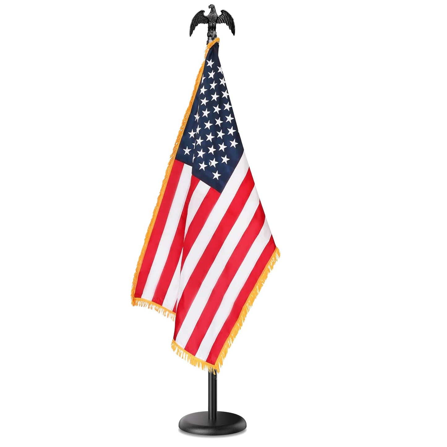 Indoor Flag Pole and Stand,8FT Flagpole Kit with Base Eagle Topper 3x5 FT American Flag,Heavy Duty Indoor Flag Pole for City Hall/Businesses/Office/Auditorium/School/Home