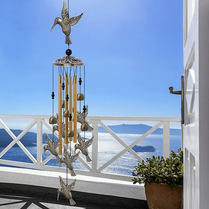 Large Hummingbird Wind Chimes Outdoor Indoor Decor -With 4 Tubes 6 Bells 7 Hummingbirds, Mobile Wind Catcher, Hummingbird Wind Bell for Home, Xmas Mom Gifts, Festival, Balcony, Tree, Garden Decoration