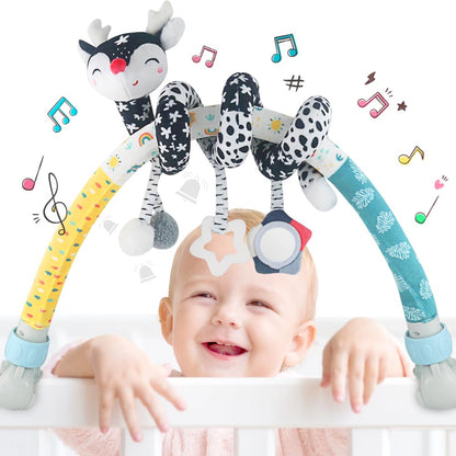 Caterbee Baby Bjorn Bounce Arch Toy bar, Black and White with Stretch & Spiral Hanging Activity Set, Adjustable Clamp for Strollers, Cribs & Car Seats, Includes Rattles, Squeaker & Teether (01)