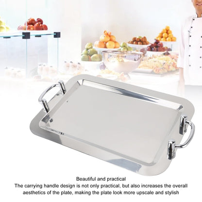 Fockety Stainless Steel Serving Tray, Multifunction Portable Metal Serving Tray with Handle, Buffet Serving Snack Tray for Coffee, Desserts, Cakes, (Rectangle Shape with