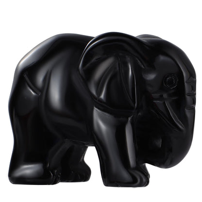 SMQ Black Obsidian Elephant Statue Gifts for Women 2''Crystal Elephant with Trunk Down Carved Lucky Pocket Spiritual Animal Carvings Home Office Desk Ornament