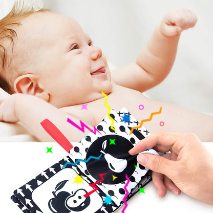 teytoy My First Soft Book, 6 PCS Nontoxic Fabric Cloth Activity Crinkle Black and White Books for Infants Boys and Girls Early Educational Toys Perfect for Baby Shower