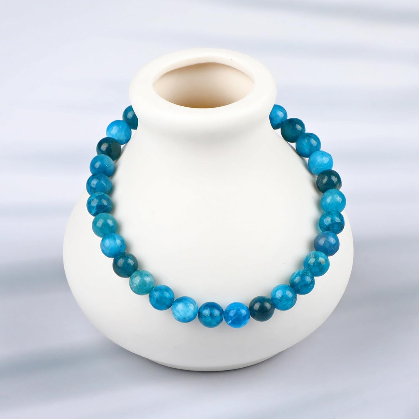 LPBeads Handmade Natural Gemstone Stretch Elastic 6mm Blue Apatite Bracelet Healing Crystal Round Stone Beads Jewelry Gifts for Women Men