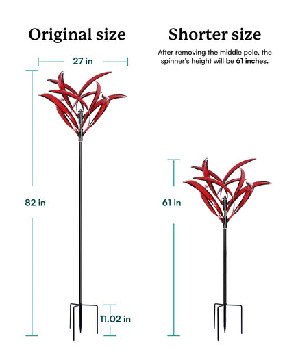 Cyan Oasis 82 inch Wind Spinners Outdoor - Extra Large Metal Wind Sculptures & Spinner with Stake, Big Clearance Windmills for the Yard and Garden, Tall Yard Art Decor-Burgundy Red