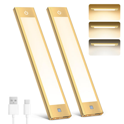 V4light Rechargeable Motion Sensor Under Cabinet Light, Magnetic LED Bar with 1500mAh, Gold Aluminum Accent Lighting, Dimmable 3 Color Temperatures for Kitchen Cabinets, Shelves & Closets (9 in)