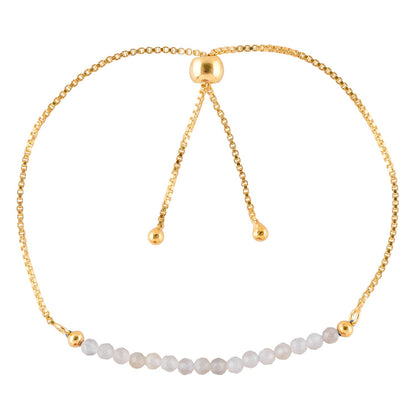 InfinityGemsArt Moonstone Bracelets For Women June Birthstone Jewelry Micro White Beads Beaded Stone Bolo Slider Crystals Gemstones, 14K Gold Plated Adjustable Chain, Valentines Day Gifts For Her