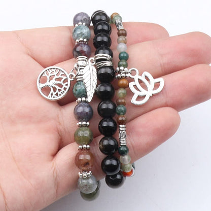 UEUC Tree of Life Yoga Healing Stone Bracelets, Multilayer Lotus Chakra Stone Reiki Bracelet Sets, Anxiety Crystal Natural Stone,for Women Stress Relief(#130)