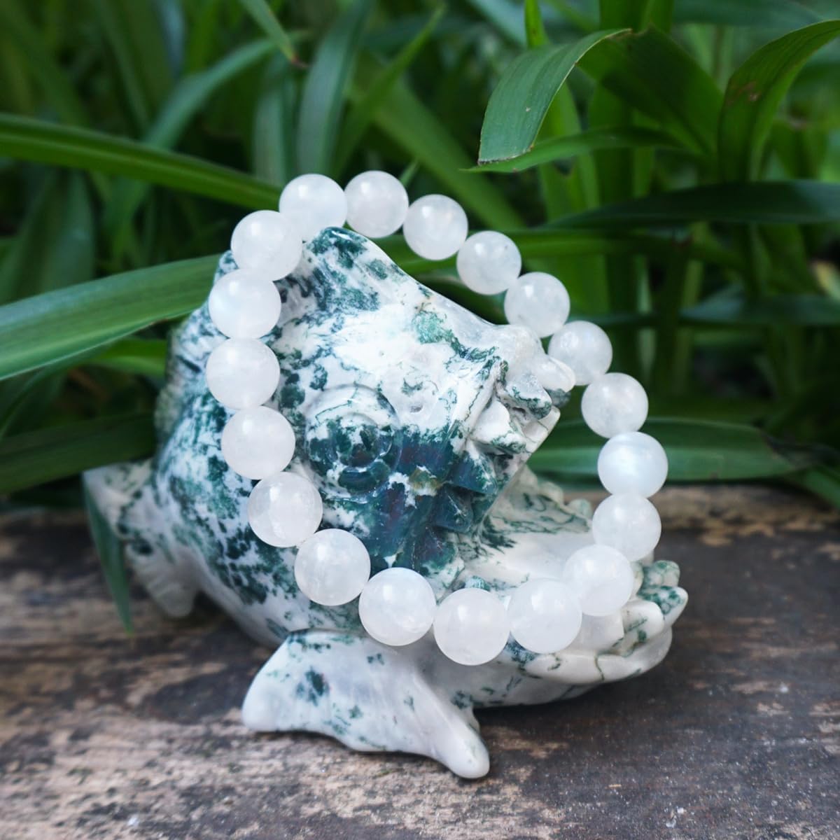 10MM Crown Chakra Moonstone Bracelet - Natural Gemstone for Love and Relationships | Adjustable 7.5-8" | Gift Box and Velvet Pouch Included | Men's and Women's Jewelry