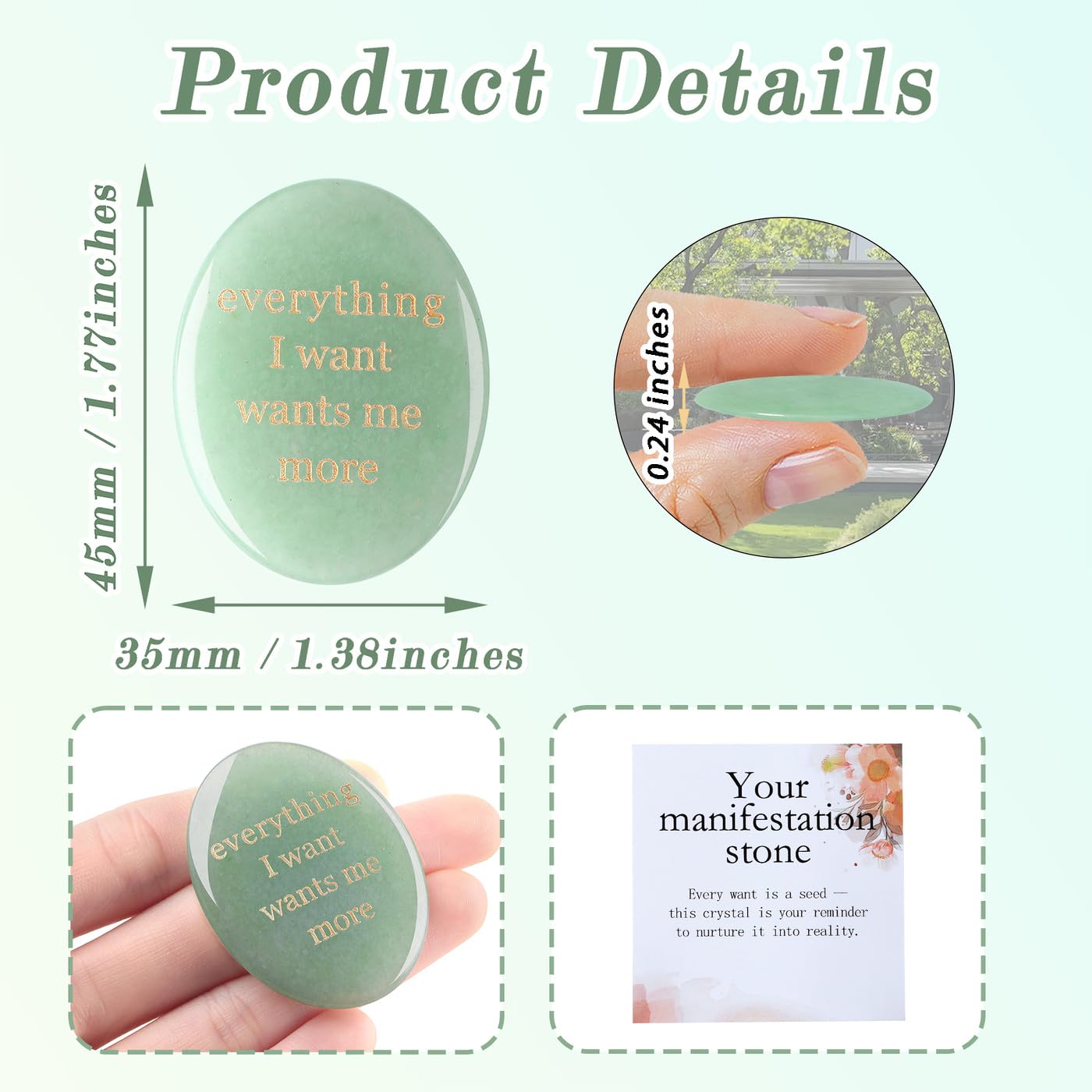 DUQGUHO Green Aventurine Crsytal Encouragement Gifts for Women Everything I Want Wants Me More Positive Anxiety Relief Items Pocket Hug Stones Emotional Calming Sobriety Gifts for Women Men