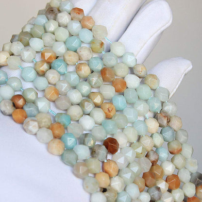 MJDCB Best Sellers Natural Stone Beads Faceted Polygon Amazonite Crystal Energy Stone Healing Power for Jewelry Making(8mm)