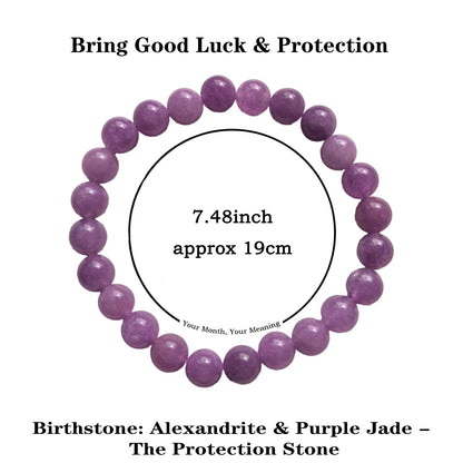 Naupyal June Birthstone Bracelet for Women Men,Purple Jade Natural Stone Beaded Bracelets,Healing Crystal Gemstones Stretch Bracelet Stress Relief Month Bracelet Birthday Jewelry Gifts