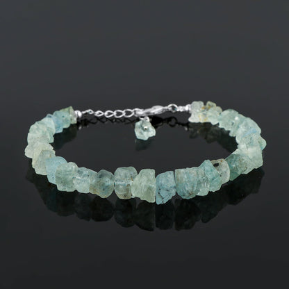 CRYSTALINES Natural Raw Aquamarine Gemstones Bracelets, Healing Crystals, Rough Stones, Handmade Women Jewelry, March Birthstones, Silver Chain-8inch, Christmas Women Gift