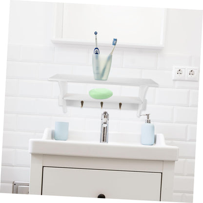 ABOOFAN Modern Wall Shelf with Hooks Floating Storage Rack for Home Decor Key Holder and Organizer Design for Entryway Bedroom and Bathroom Elegant White Finish