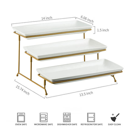 YHOSSEUN 3 Tier Serving Tray for Party, Tiered Serving Platters and Trays, 14 Inch Tiered Tray Stand, Dessert Stand, Serving Stand, Dessert Table Display Set with Collapsible Sturdier Metal Rack