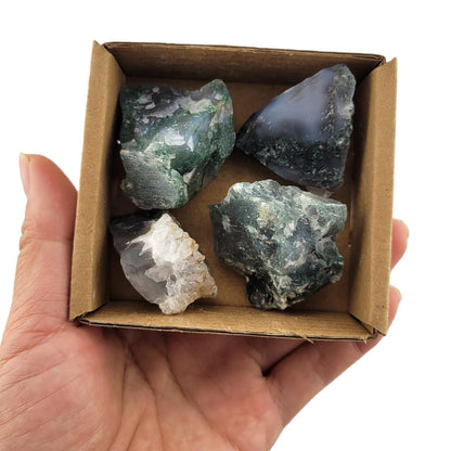 3-5Pcs Natural Raw Crystals 1''-2'' Rough Stones Rocks for Tumbling Polishing Cabbing Gemstones Crystals and Healing Stones for Wicca Reiki,Fountian Rocks for Decorations (Moss Agate)