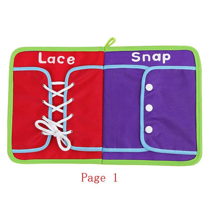 Kghios Montessori Toys Materials for Toddlers BusyBoard,Busy Board Learn to Dress Board Early Learning Basic Life Skills - Zip, Snap, Button, Buckle, Lace & Tie Educational Tools Preschool Learning