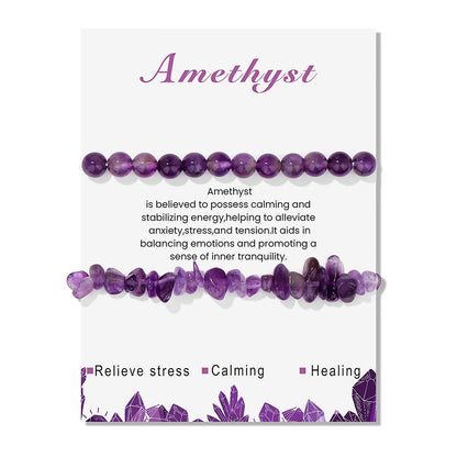 Amethyst Bracelets for Women 2Pcs 6mm Natural Stone Bracelet Crystal Beaded Bracelet Amethyst Jewelry Healing Bracelet for Women