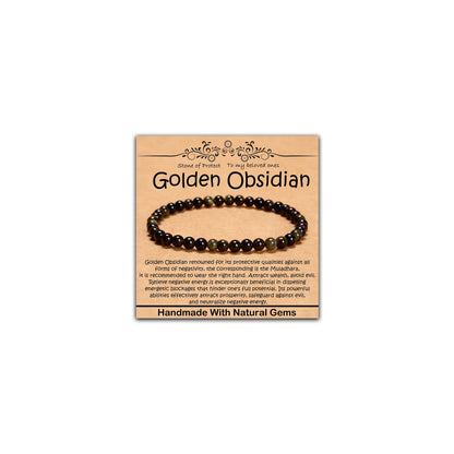 CHCCOYE 4mm Natural Healing Gemstone Bracelet Handmade Yoga Stretch Elastic Bracelet Stress Relief Crystal Jewelry for Men and Women (4mm, Golden Obsidian)