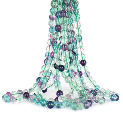 70PCS Natural 8MM Healing Gemstone, Fluorite Energy Stone Round Loose Beads, Semi-Precious Crystal Beads with Free Elastic String for Jewelry Making DIY