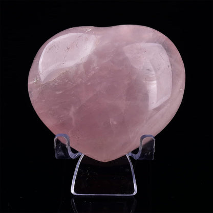 JIC Gem Heart Shaped Rose Quartz Crystal Healing Stone Large Pocket Palm Worry Stone with Display Stand Chakra Reiki Balancing 2.7"-2.9"