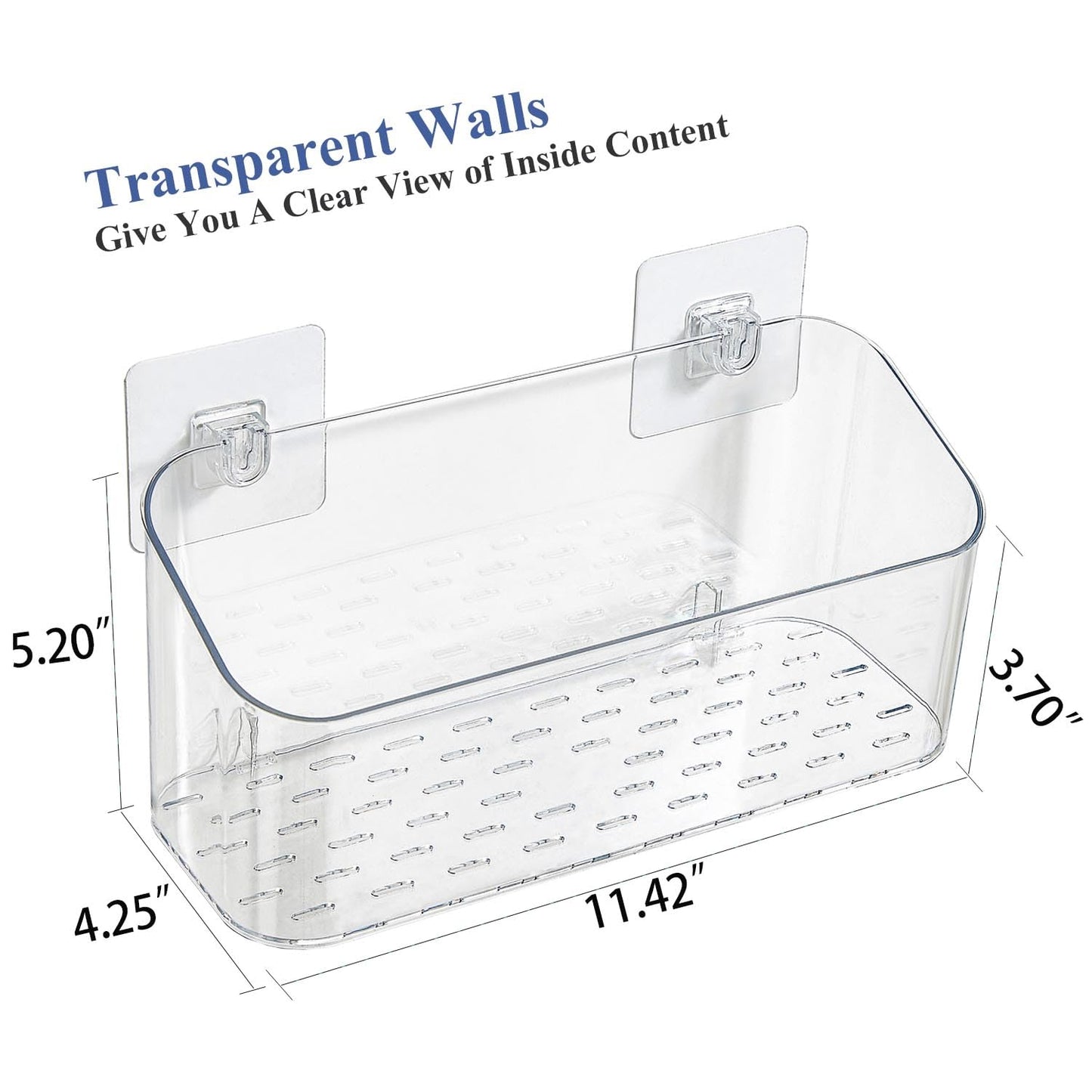 Eunion Bath Toy Storage Organizer, Bathtub Toy Storage Holder, Large Capacity Wall Mounted Shower Caddy Shower Organizer, No Drill Shelves Basket, Clear White, 2 Pack