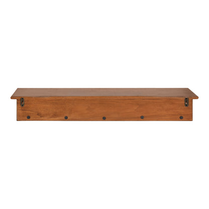 Kate and Laurel Alta Modern Wall Shelf with Hooks; 36 x 5 x 5; Walnut Brown; Decorative Entryway Shelf with 5 Hanging Hooks