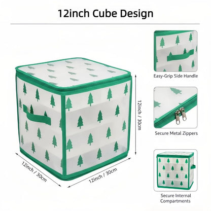 Christmas Ornament Storage Box, Christmas Tree Ornament Organizer, Hard Plastic Storage Container with Dividers, Clear Design Waterproof Case for 3" Seasons Balls