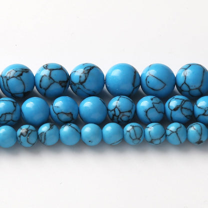 45PCS 8MM Blue Turquoises Round Loose Beads Natural Gemstone Beads for Jewelry Making DIY Bracelet Necklace 15"