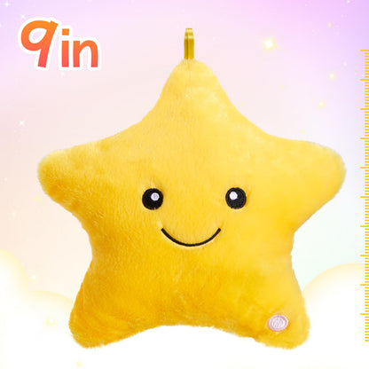WEWILL 9'' LED Twinkle Star Soft Plush Pillow Toys Glowing Stuffed Star Light up Pillow Plush with Colorful Night Lights Birthday for Toddler Kids(Yellow)