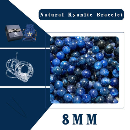 OwizJade Kyanite Bracelet 8MM for Women Men Beads | Control of Your Life - Fits for About 7" Wrist | Anxiety & Stress Relief | Absorb Negative Energy | Come With Box & Velvet Pouch & Beading Kit
