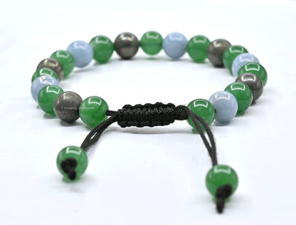 Amazing Gemstone Motivational Bracelet for Women Men Manifestation - Pyrite Angelite Green Aventurine Bracelet for Healing Calming Anxiety Stress Relief Gifts Pulseras Para Hombres Mujer (Adjustable)