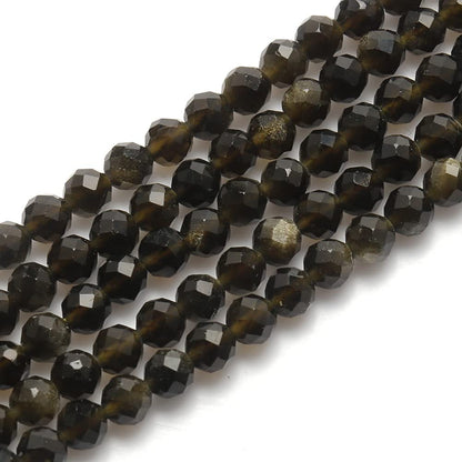 Song Xi 120pcs 3mm Natural Gold Obsidian Gemstone Beads Faceted Round Loose Stone Beads for Jewelry Making