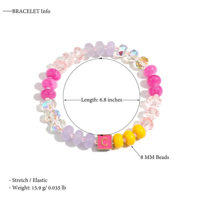 SLYAIH Colorful Beaded Initial Bracelets for Women Boho Crystal Beaded Elastic Stretch Bracelet A-Z Letter Bracelet Handmade Jewelry Gifts for Women