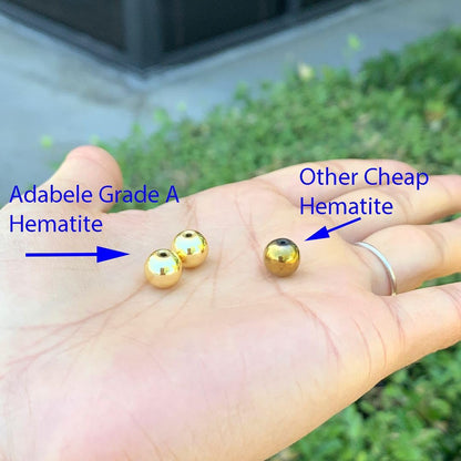 40pcs Adabele Grade A Natural Hematite Gold Plated Healing Gemstone 10mm Round Loose Beads Gem Stone Spacer for DIY Craft Jewelry Making GFC-C10