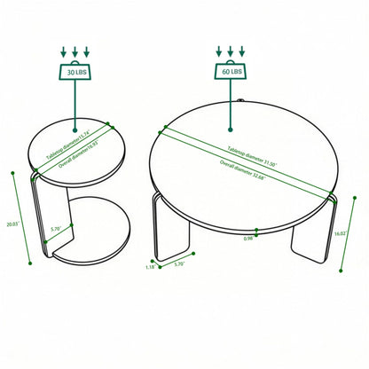 Set of 2 Round Nesting Tables - Multi-Purpose Home Furniture Ideal for Small Spaces, Functional as Living Room Coffee Table, Bedroom Night Stand, Dining Room Side Table, Sofa End Table (Black A)
