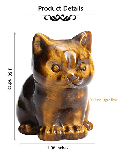 CrystalTears Tiger Eye Crystal Cat Figurine Carved Healing Crystal Gemstone Cat Lucky Cute Stone Cat Statue for Home Office Desk Meditation Decor Crystal Gifts for Women Men Cat Lover Christmas